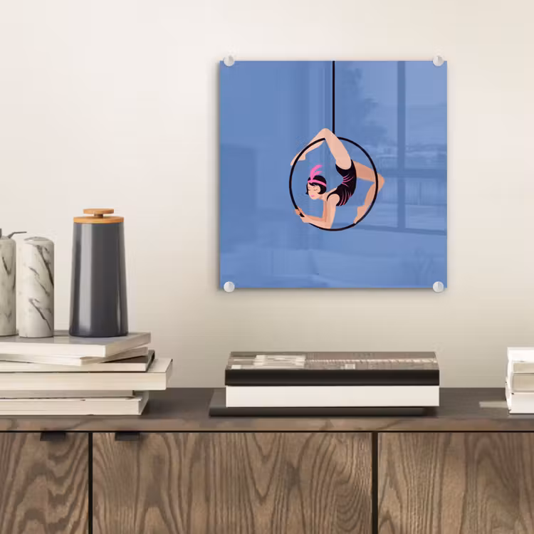 Glas schilderij - Vrouw - Aerial hoop - Art deco - Illustratie - Blauw — 2