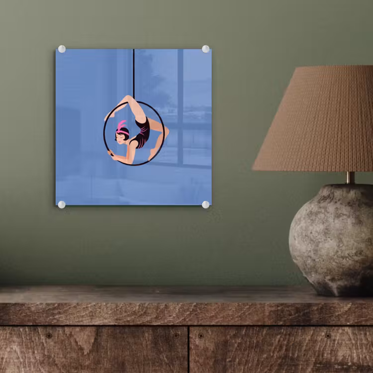 Glas schilderij - Vrouw - Aerial hoop - Art deco - Illustratie - Blauw — 4