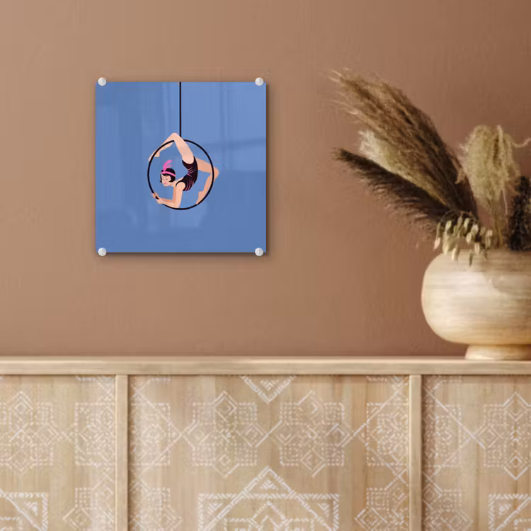 Glas schilderij - Vrouw - Aerial hoop - Art deco - Illustratie - Blauw — 6