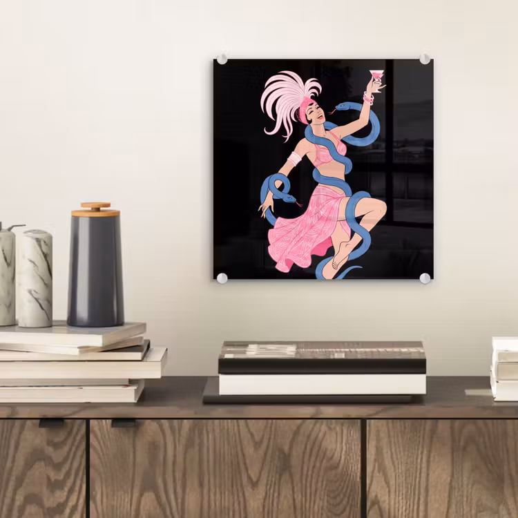 Glas schilderij - Vrouw - Danseres - Slangen - Art Deco - Roze — 2