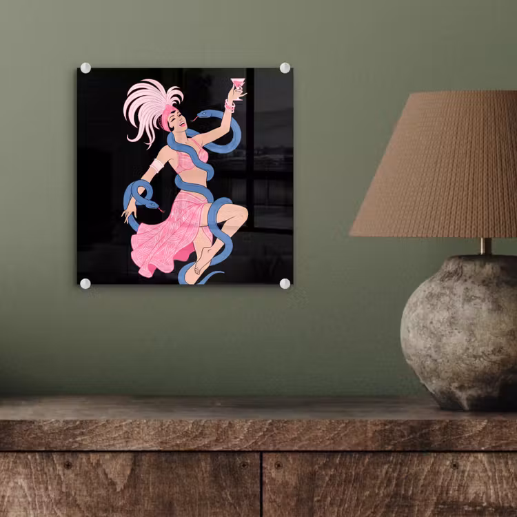 Glas schilderij - Vrouw - Danseres - Slangen - Art Deco - Roze — 4