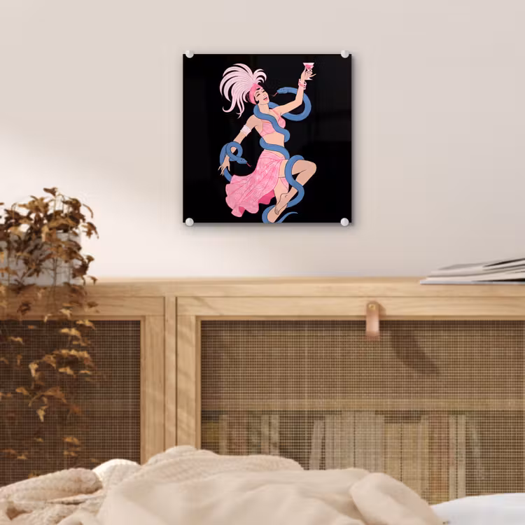 Glas schilderij - Vrouw - Danseres - Slangen - Art Deco - Roze — 5