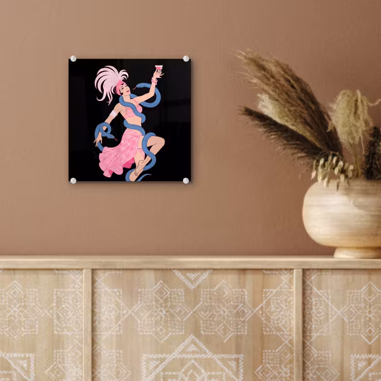 Glas schilderij - Vrouw - Danseres - Slangen - Art Deco - Roze — 6