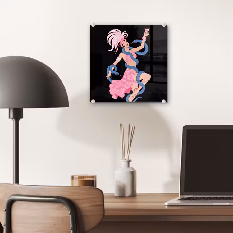 Glas schilderij - Vrouw - Danseres - Slangen - Art Deco - Roze — 7
