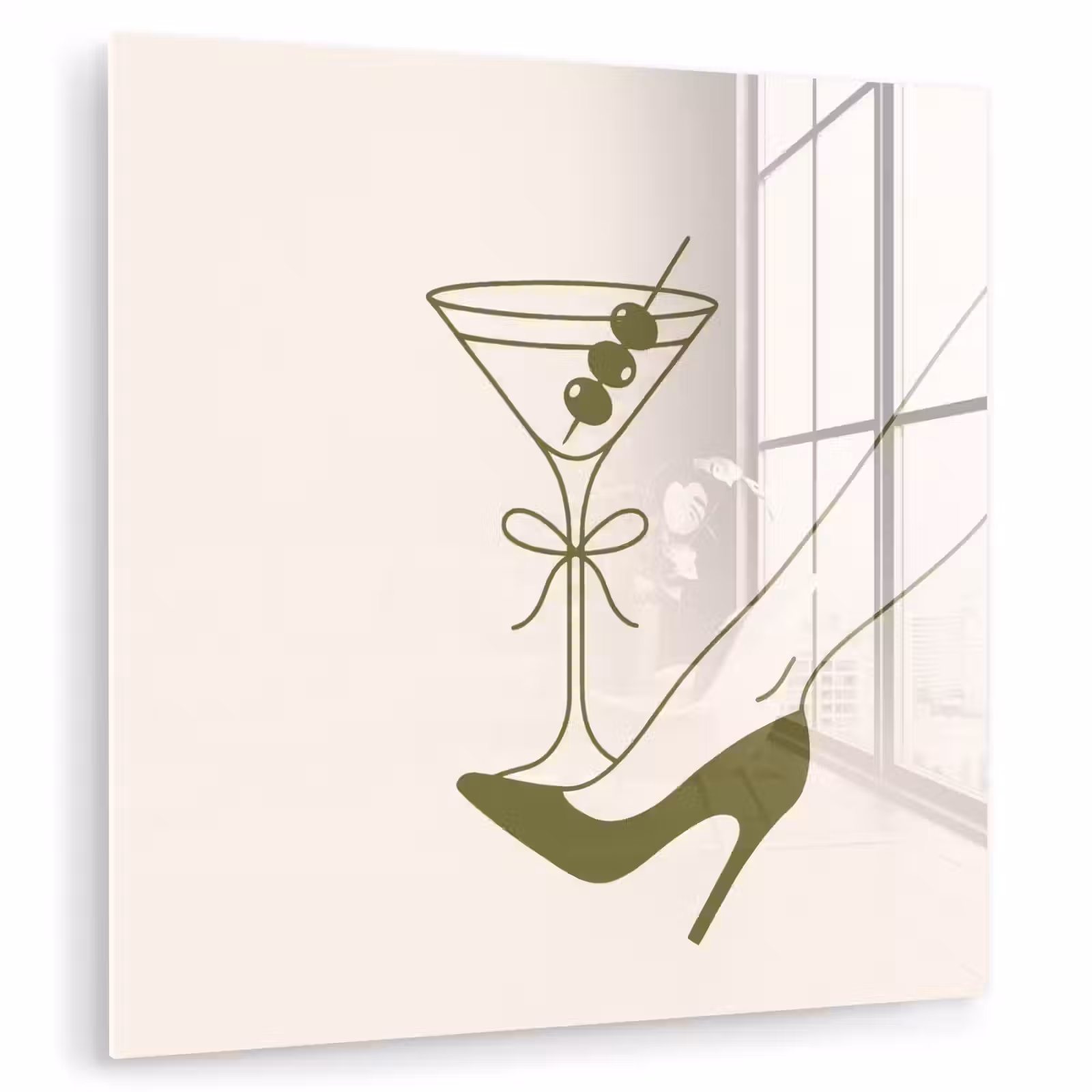 Glas schilderij - Drank - Martini - Hoge hak - Mode - Groen — 1