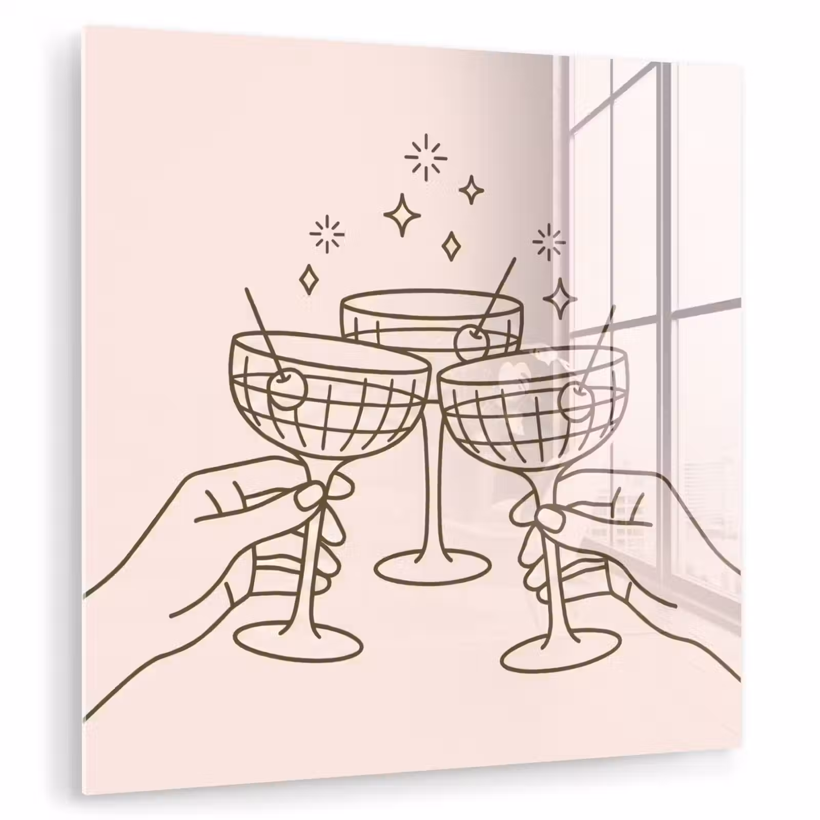 Glas schilderij - Drankjes - Feest - Proosten - Minimalistisch - Groen — 1