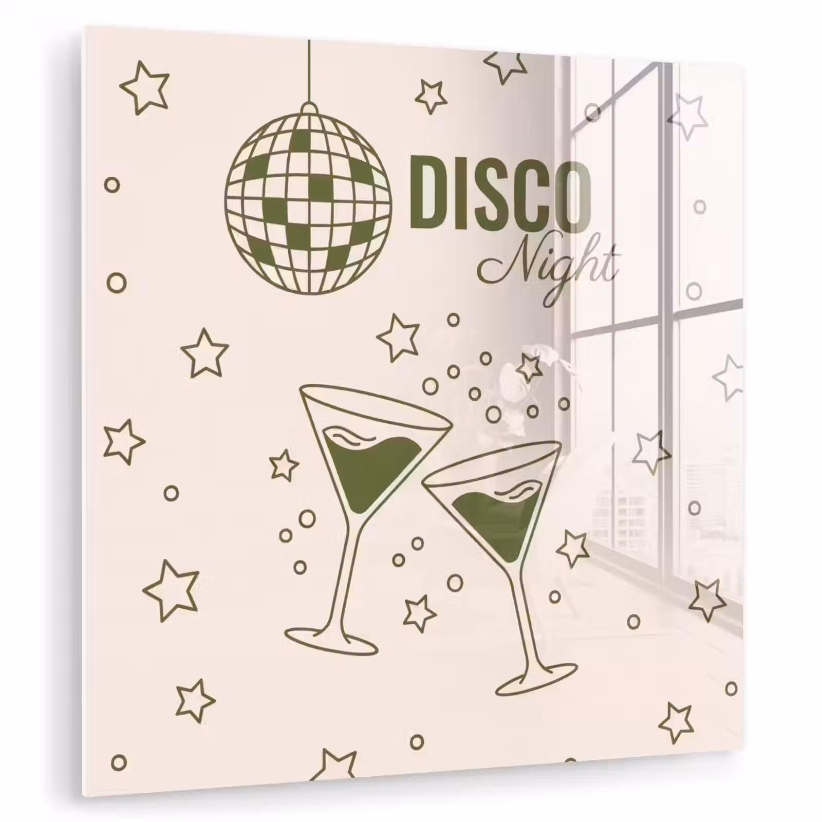 Glas schilderij - Feest - Disco - Drank - Illustratie - Groen — 1