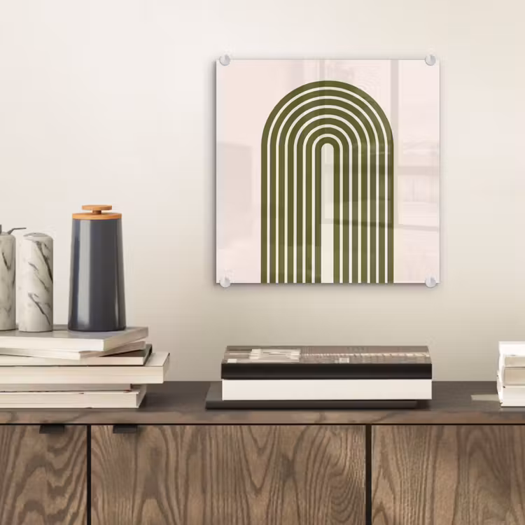 Glas schilderij - Abstract - Bogen - Modern - Groen - Kunst — 2