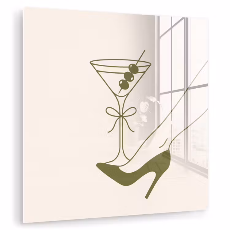 Glas schilderij - Drank - Martini - Hoge hak - Mode - Groen — 1