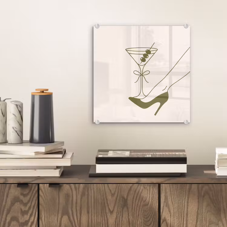 Glas schilderij - Drank - Martini - Hoge hak - Mode - Groen — 2