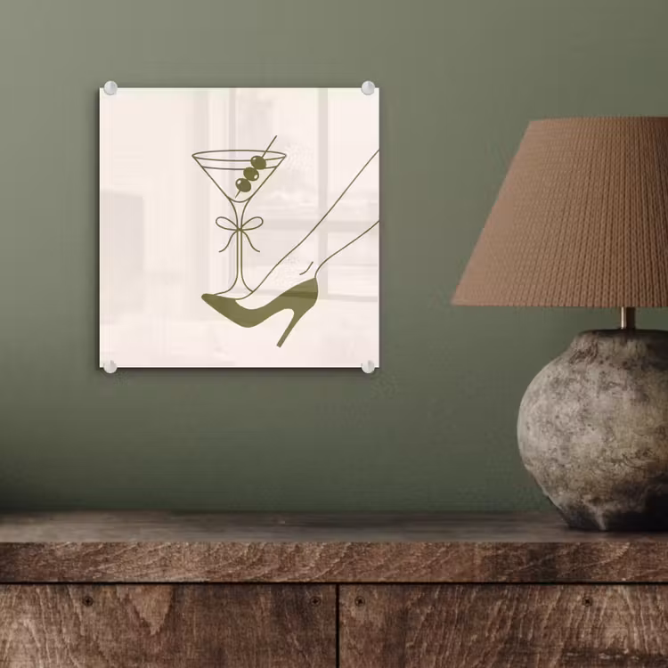 Glas schilderij - Drank - Martini - Hoge hak - Mode - Groen — 4