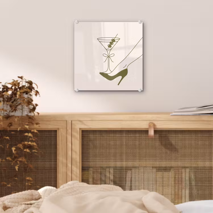 Glas schilderij - Drank - Martini - Hoge hak - Mode - Groen — 5
