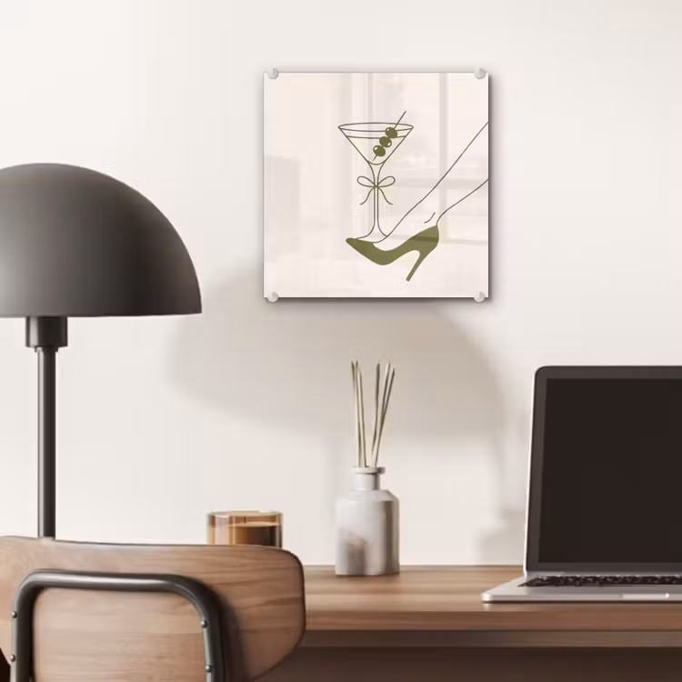 Glas schilderij - Drank - Martini - Hoge hak - Mode - Groen — 7