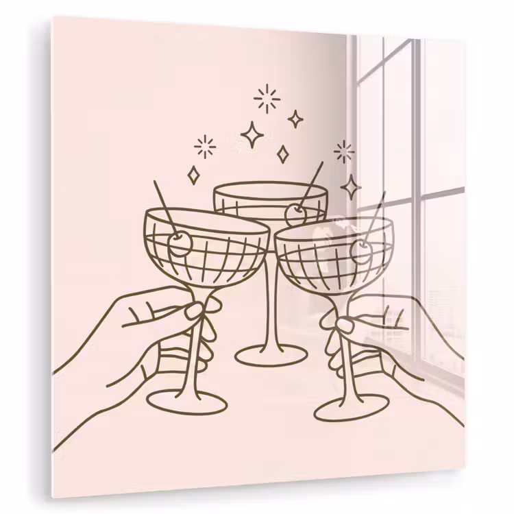 Glas schilderij - Drankjes - Feest - Proosten - Minimalistisch - Groen — 1