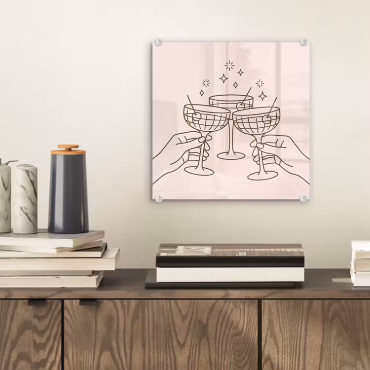 Glas schilderij - Drankjes - Feest - Proosten - Minimalistisch - Groen — 2
