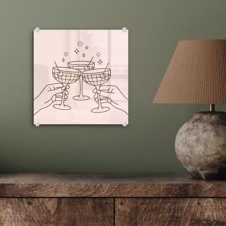 Glas schilderij - Drankjes - Feest - Proosten - Minimalistisch - Groen — 4