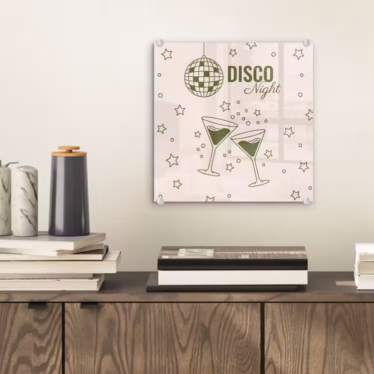 Glas schilderij - Feest - Disco - Drank - Illustratie - Groen — 2