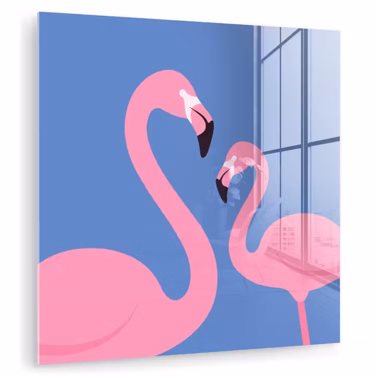 Glas schilderij - Vogel - Paar - Dieren - Modern - Roze — 1