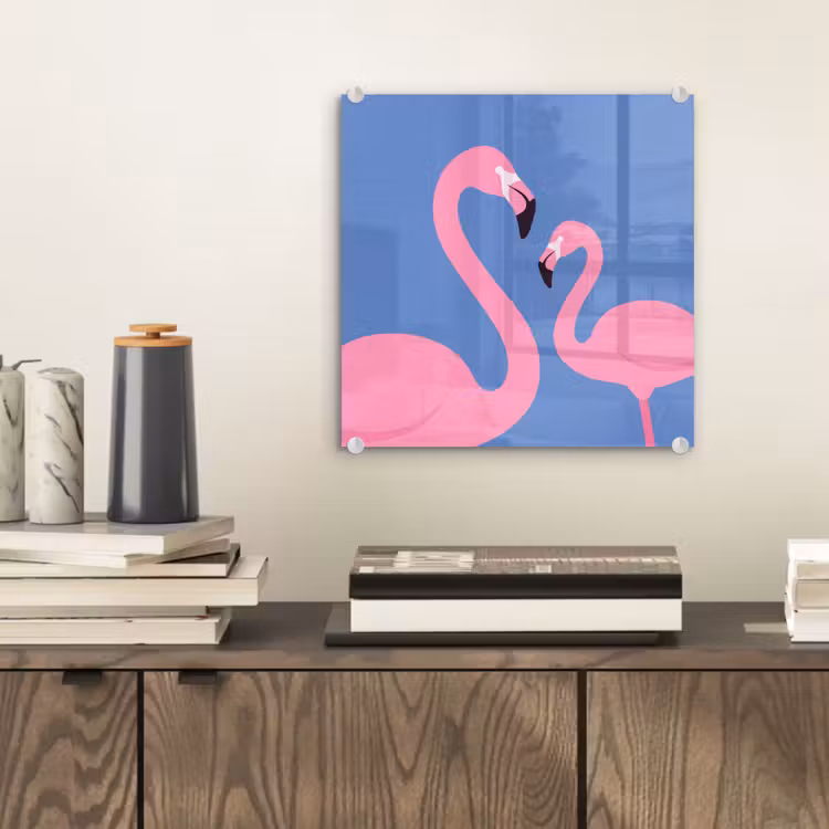 Glas schilderij - Vogel - Paar - Dieren - Modern - Roze — 2