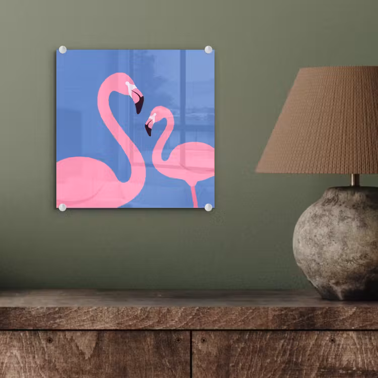 Glas schilderij - Vogel - Paar - Dieren - Modern - Roze — 4