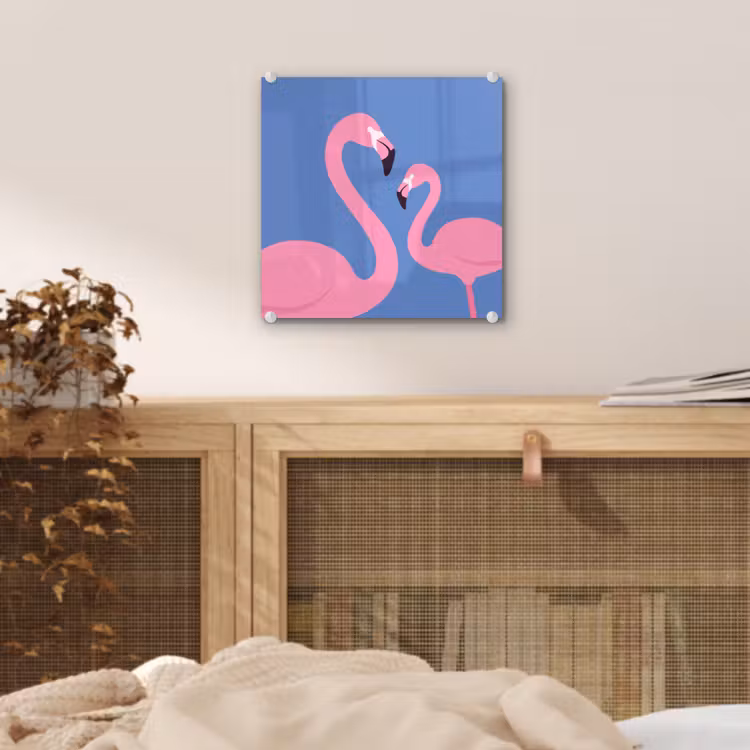 Glas schilderij - Vogel - Paar - Dieren - Modern - Roze — 5