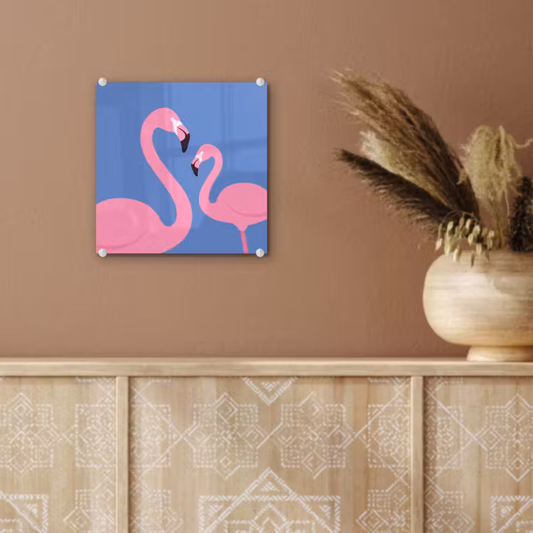 Glas schilderij - Vogel - Paar - Dieren - Modern - Roze — 6