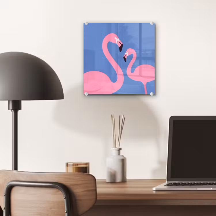 Glas schilderij - Vogel - Paar - Dieren - Modern - Roze — 7