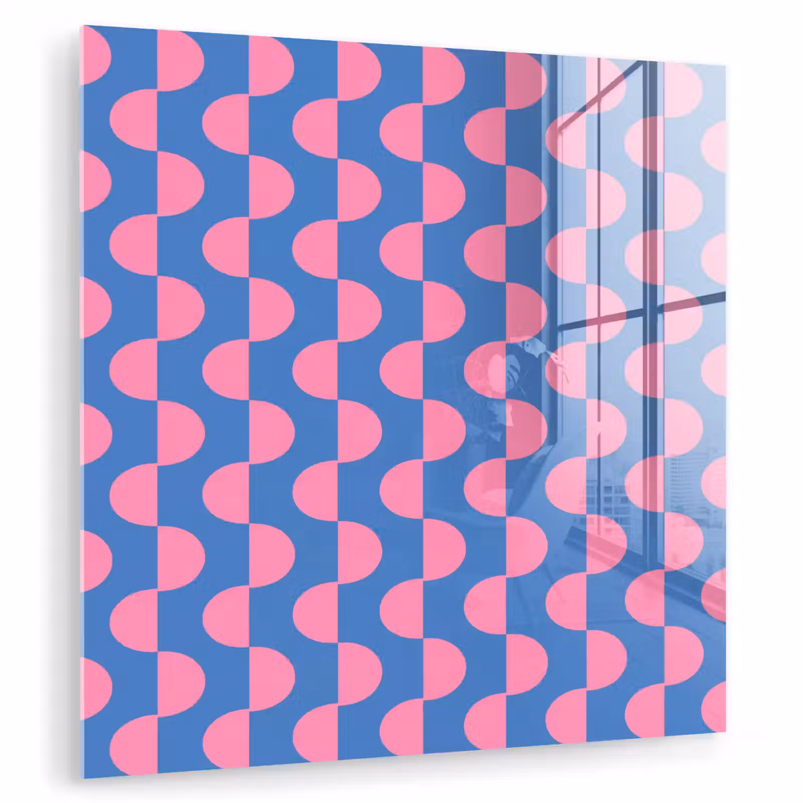 Glas schilderij - Patroon - Halve cirkels - Abstract - Modern - Roze - Blauw — 1