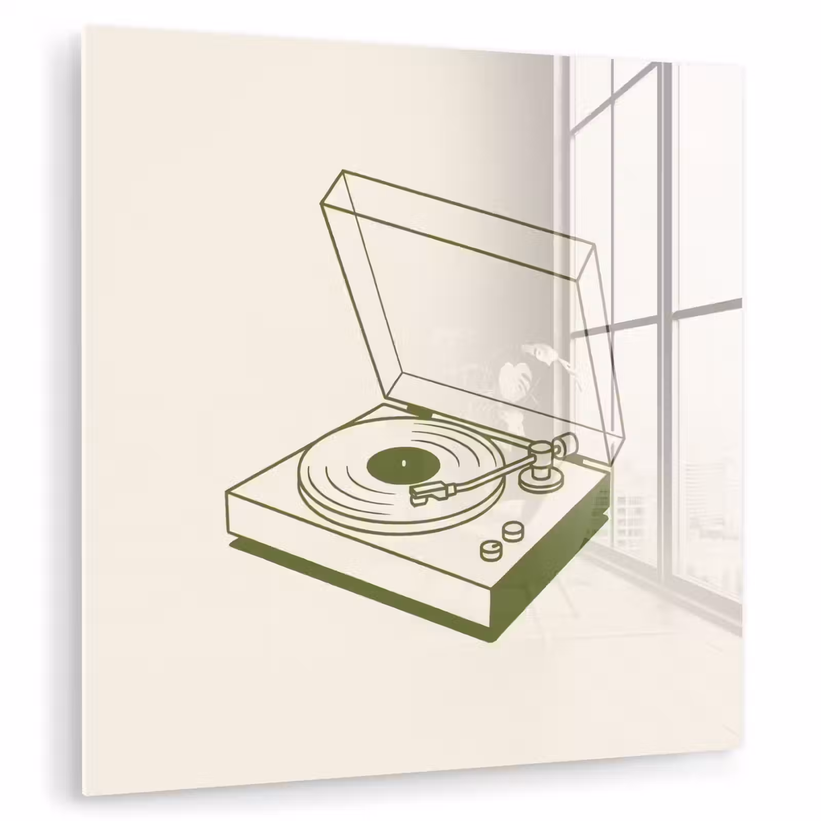 Glas schilderij - Platenspeler - Vinyl - Muziek - Minimalistisch - Groen — 1