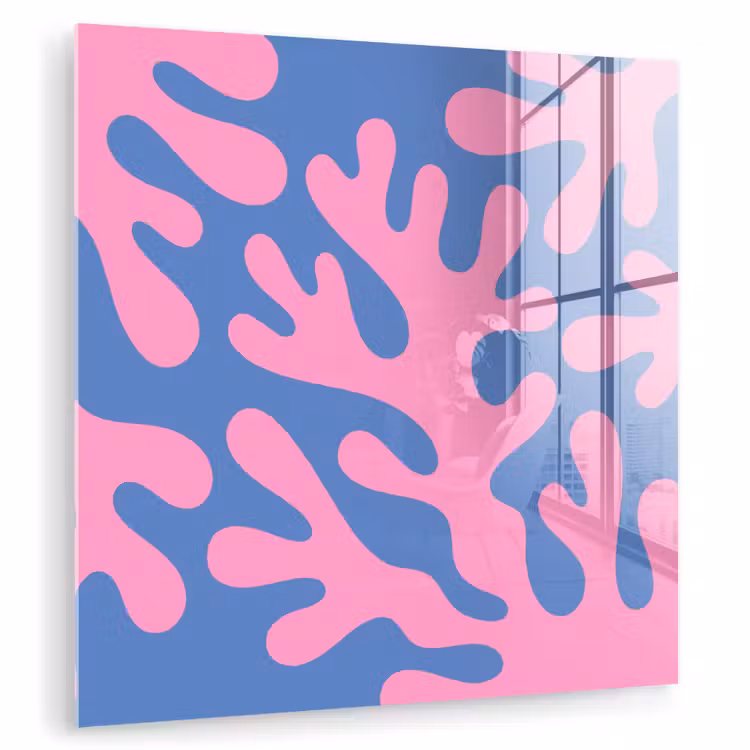 Glas schilderij - Abstract - Vormen - Roze - Blauw — 1