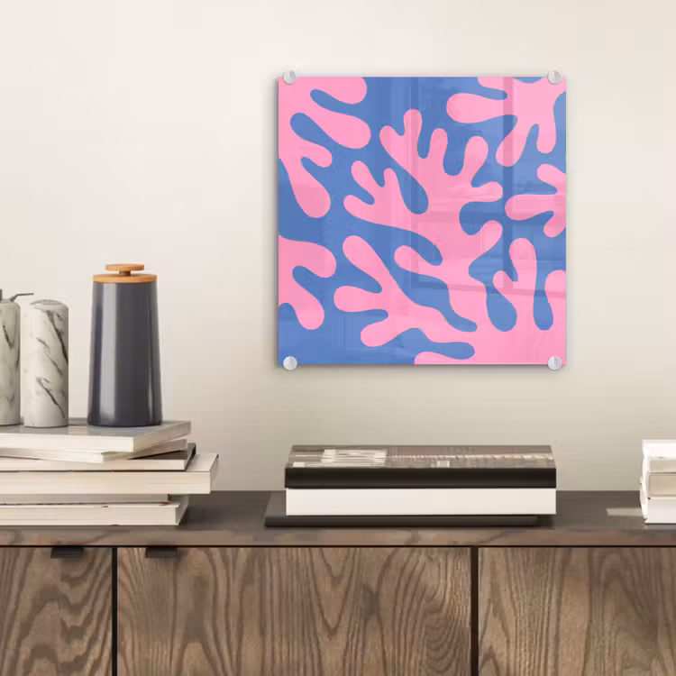 Glas schilderij - Abstract - Vormen - Roze - Blauw — 2