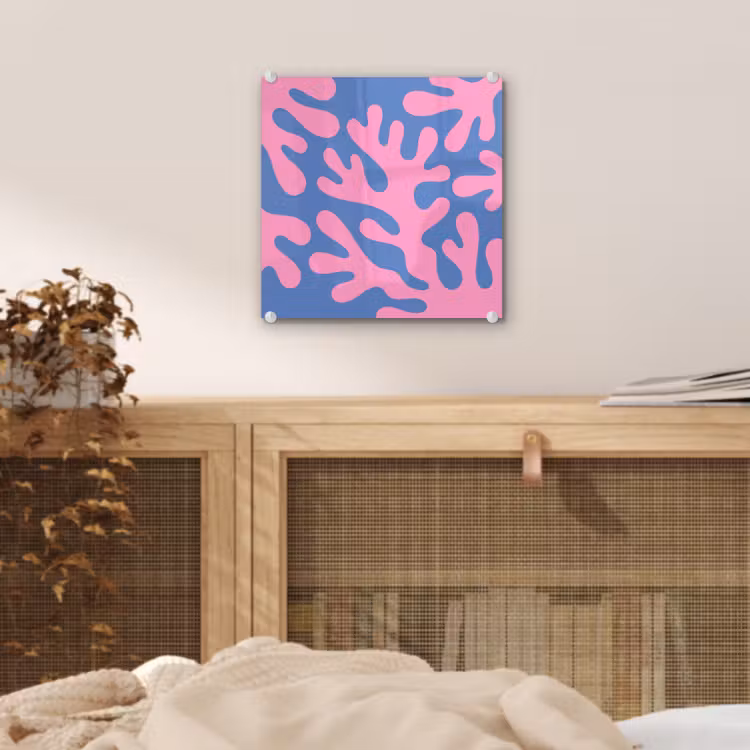 Glas schilderij - Abstract - Vormen - Roze - Blauw — 5