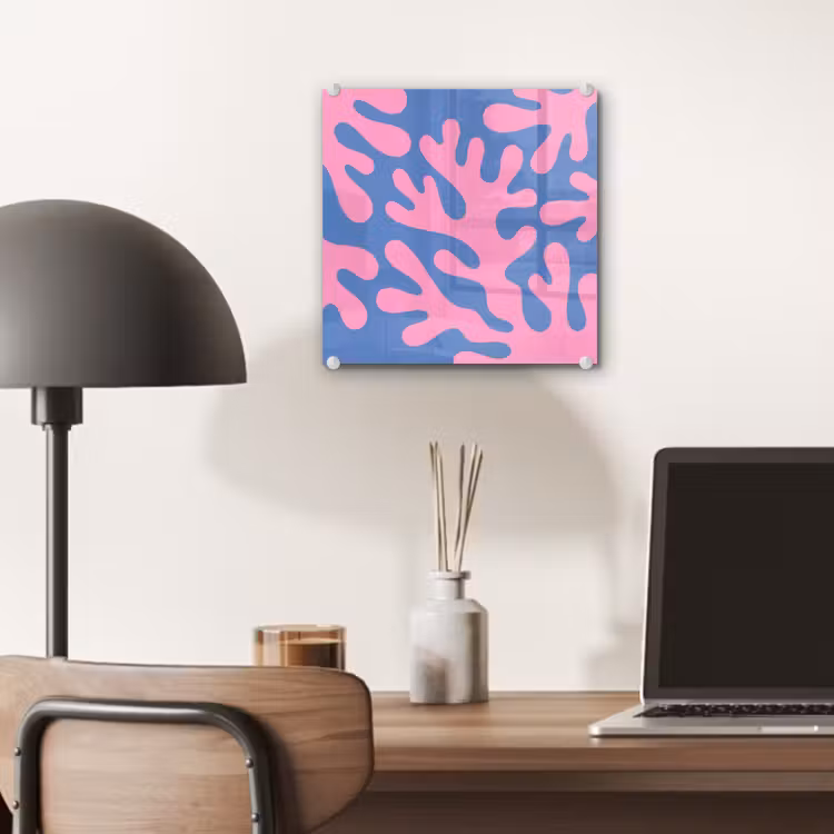 Glas schilderij - Abstract - Vormen - Roze - Blauw — 7