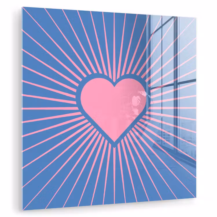 Glas schilderij - Hart - Stralen - Liefde - Modern - Roze — 1