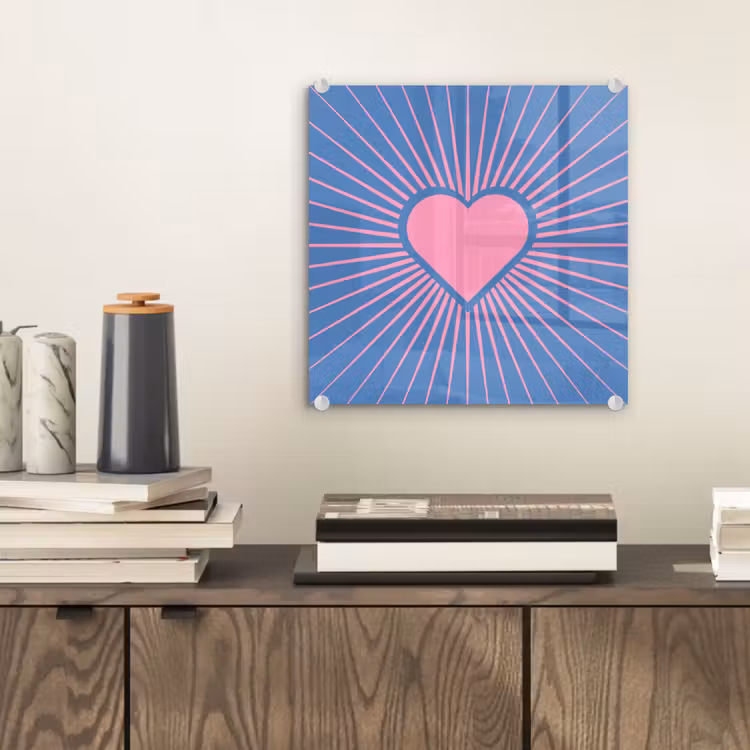 Glas schilderij - Hart - Stralen - Liefde - Modern - Roze — 2