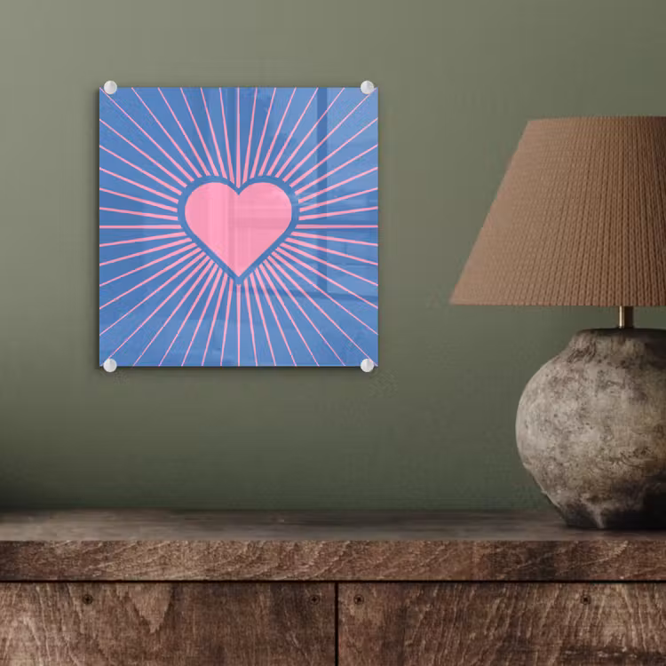 Glas schilderij - Hart - Stralen - Liefde - Modern - Roze — 4