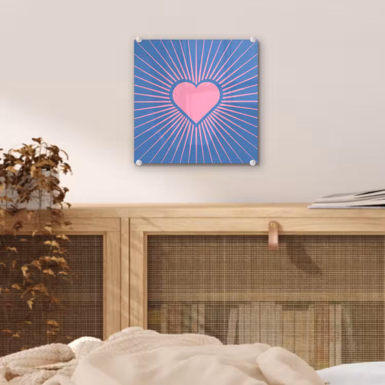 Glas schilderij - Hart - Stralen - Liefde - Modern - Roze — 5