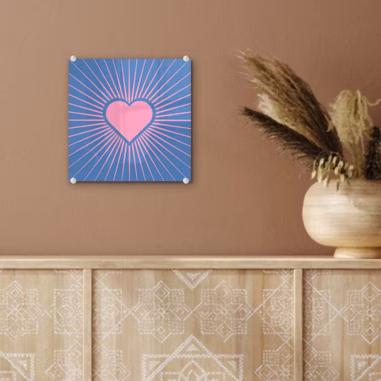 Glas schilderij - Hart - Stralen - Liefde - Modern - Roze — 6