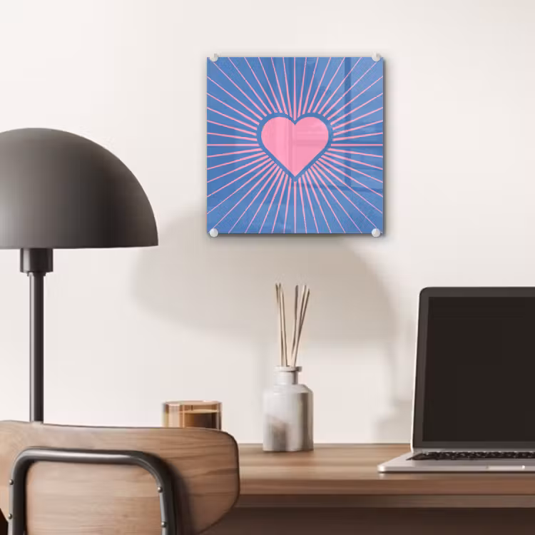Glas schilderij - Hart - Stralen - Liefde - Modern - Roze — 7