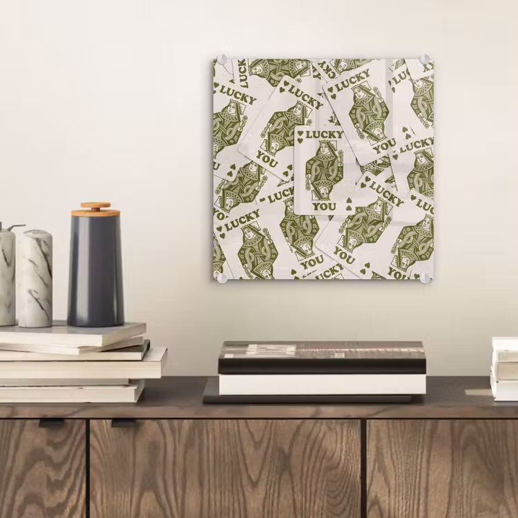 Glas schilderij - Kaarten - Koningin - Patroon - Groen - Spel — 2