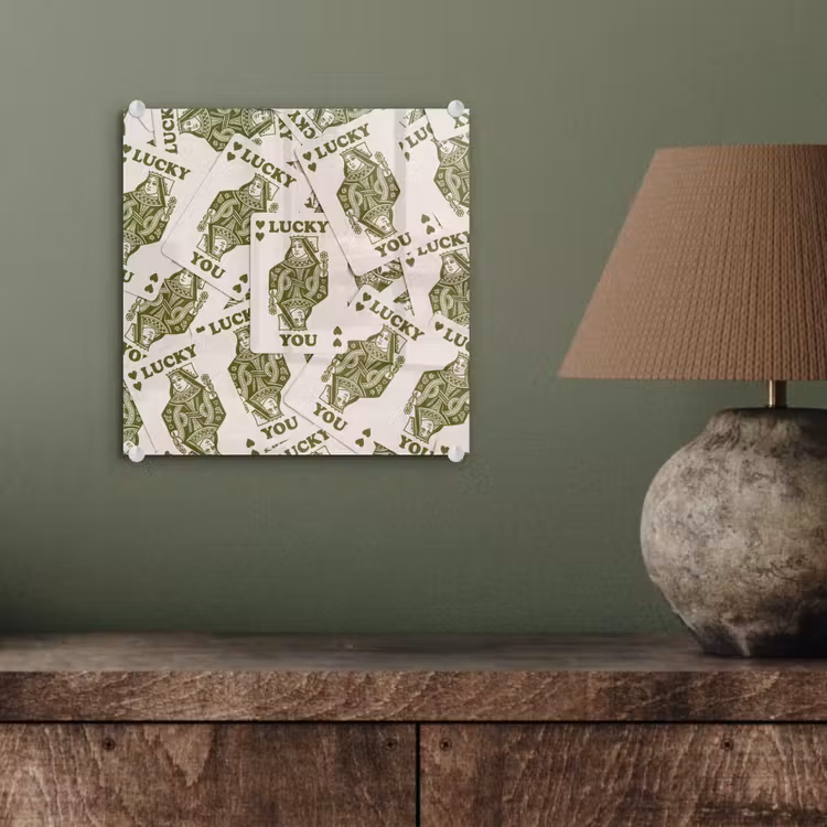 Glas schilderij - Kaarten - Koningin - Patroon - Groen - Spel — 4