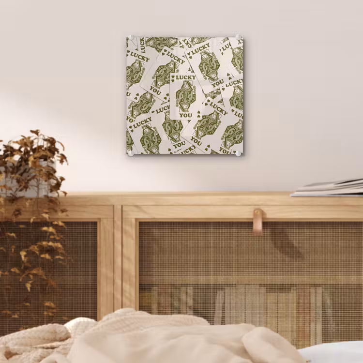Glas schilderij - Kaarten - Koningin - Patroon - Groen - Spel — 5