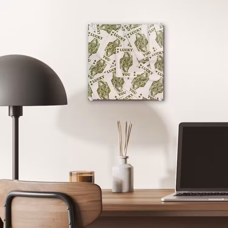 Glas schilderij - Kaarten - Koningin - Patroon - Groen - Spel — 7