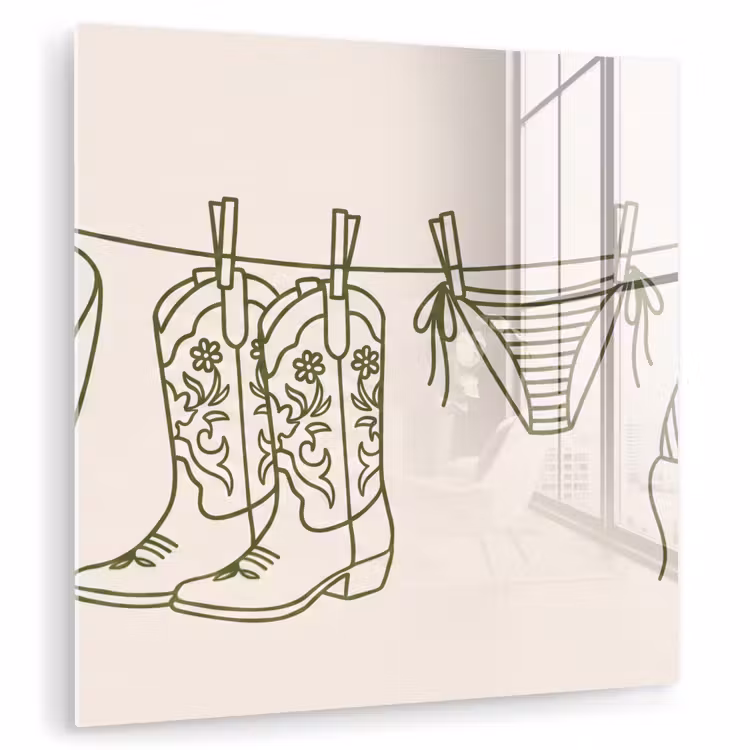 Glas schilderij - Kleding - Waslijn - Zomer - Lijntekening - Groen — 1