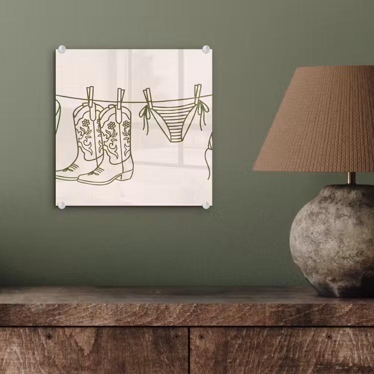 Glas schilderij - Kleding - Waslijn - Zomer - Lijntekening - Groen — 4