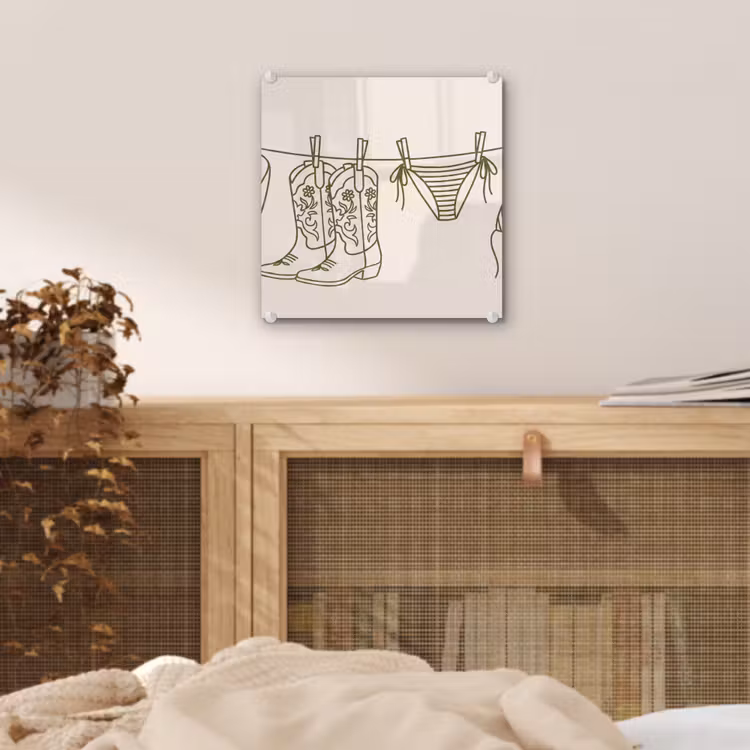Glas schilderij - Kleding - Waslijn - Zomer - Lijntekening - Groen — 5