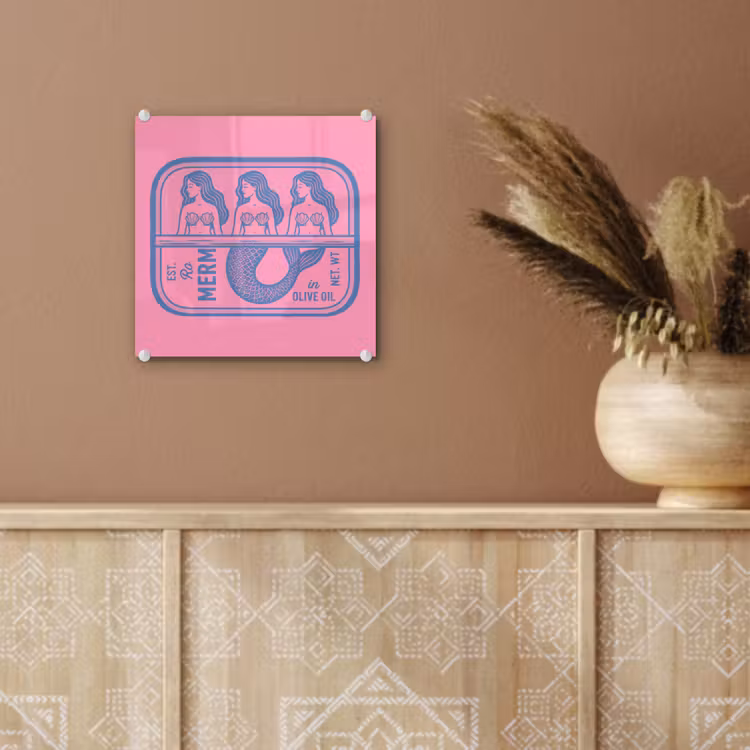Glas schilderij - Meermin - Sardineblik - Illustratie - Roze - Retro — 6