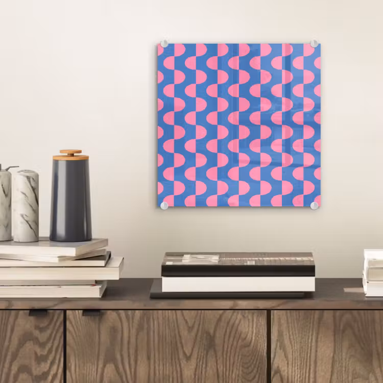 Glas schilderij - Patroon - Halve cirkels - Abstract - Modern - Roze - Blauw — 2