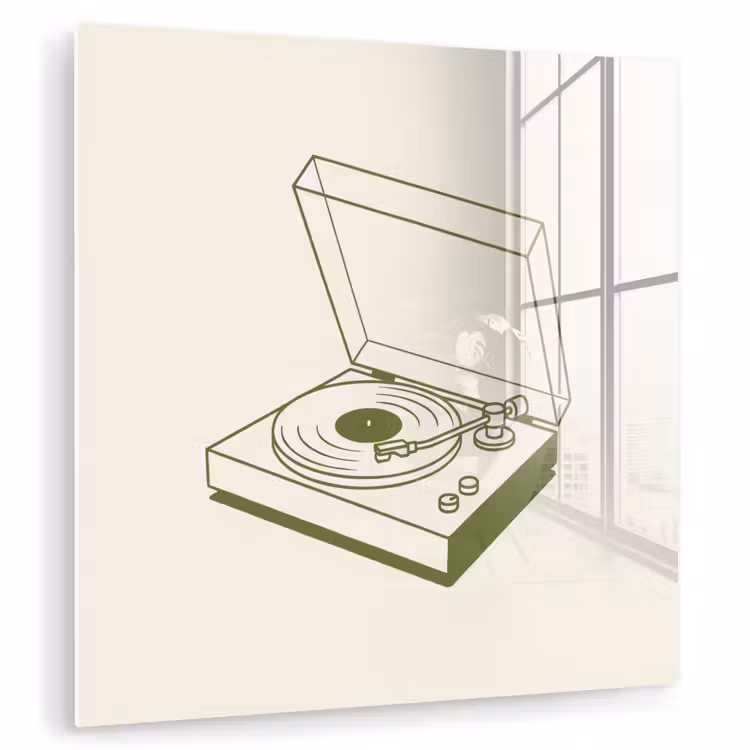 Glas schilderij - Platenspeler - Vinyl - Muziek - Minimalistisch - Groen — 1