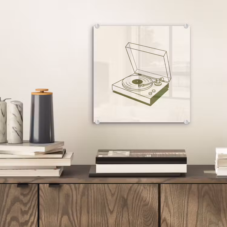 Glas schilderij - Platenspeler - Vinyl - Muziek - Minimalistisch - Groen — 2
